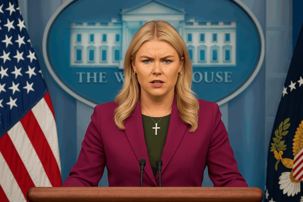 Karoline Leavitt—the White House Press Secretary under President Trump, known for her assertive style, conservative views, and rapid rise in political communications.